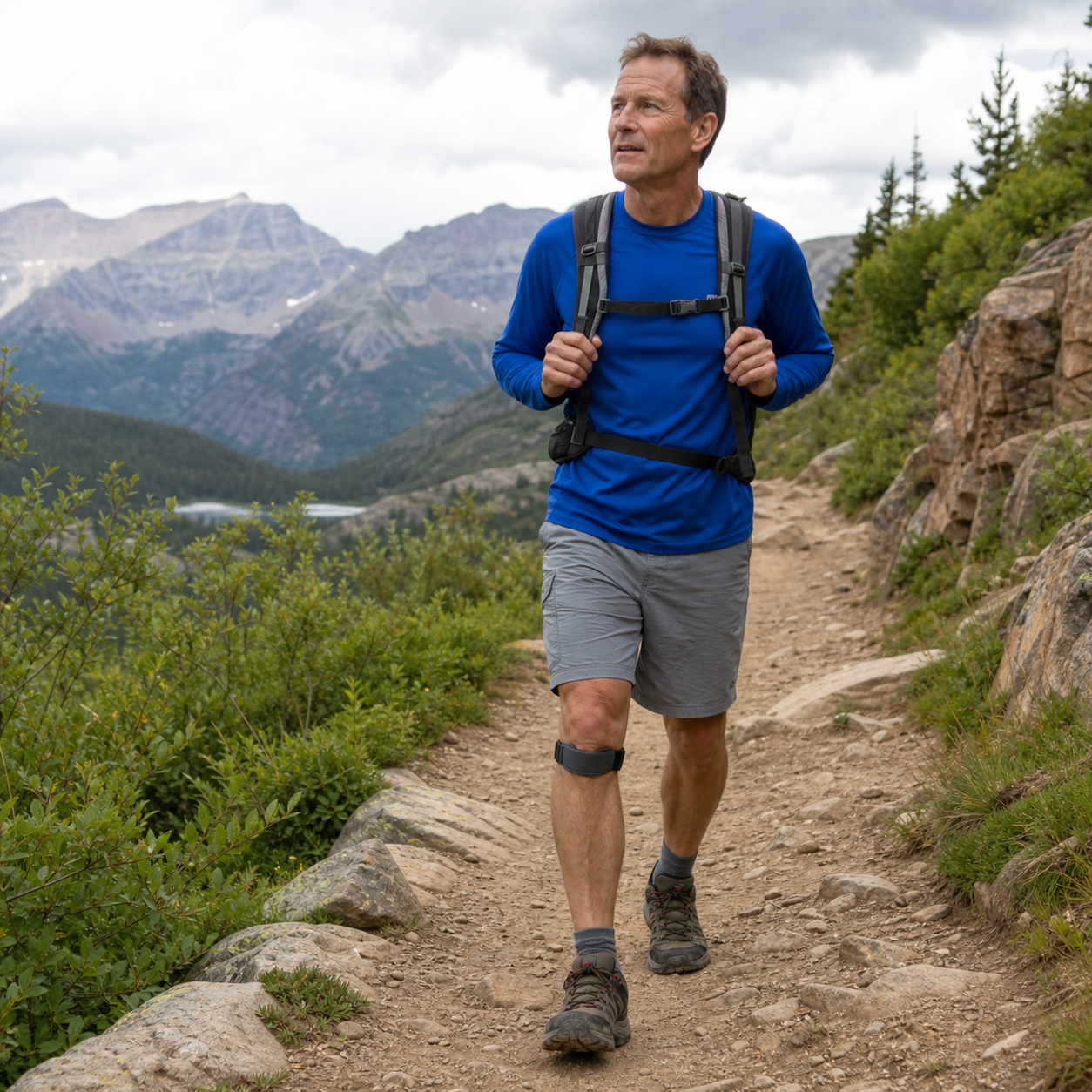 Hiker wearing the Clariven knee strap